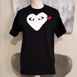 Comme des Garçons Play double heart logo in black with white and red hearts